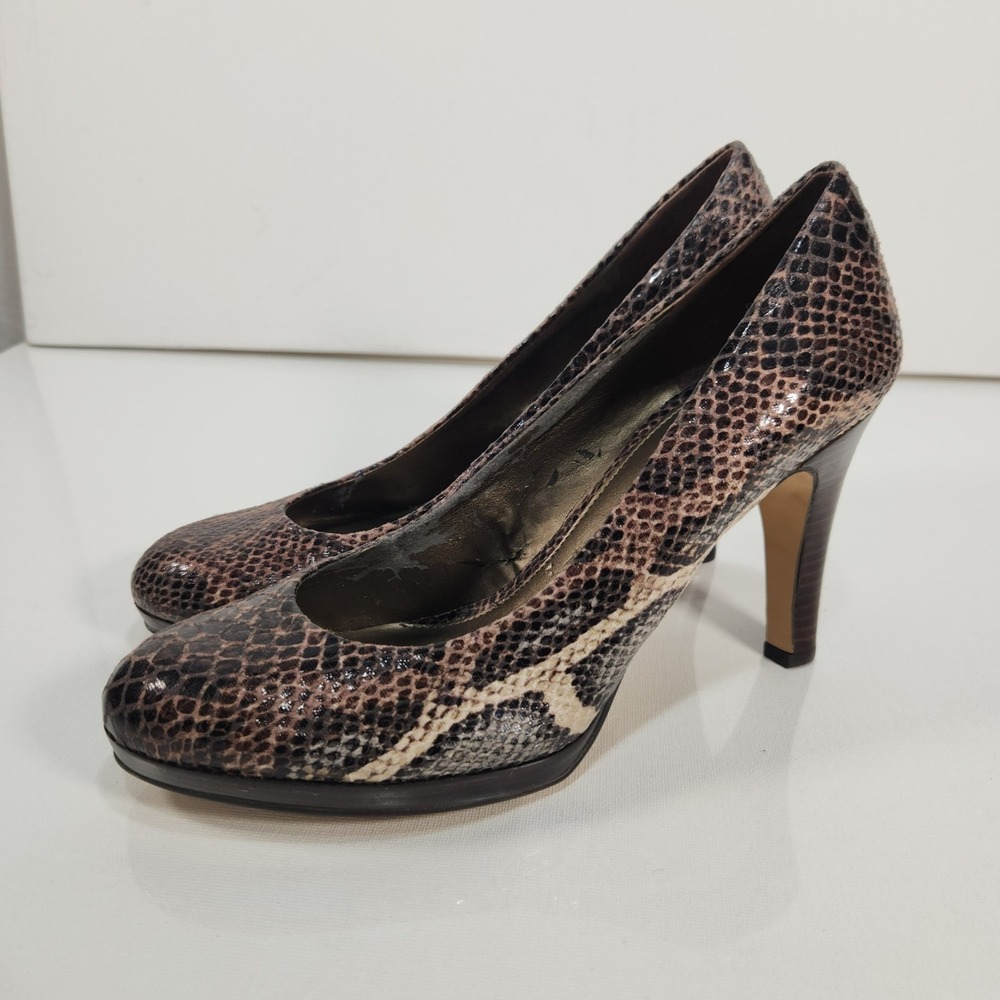 Bandolino Womens Leather Snakeskin Heels Size 9M Brown Slip-on